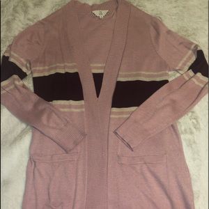 Light Pink Striped Cardigan Sweater //